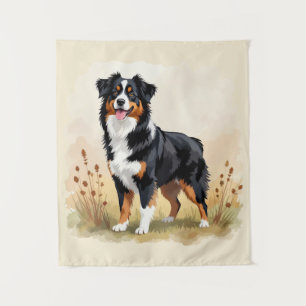 Australischer Schäferhund Schwarz Tricolor Aussie Wandteppich