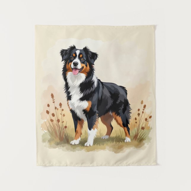 Australischer Schäferhund Schwarz Tricolor Aussie  Wandteppich (Vorderseite)