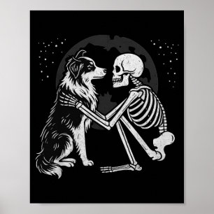 Australischer Schäferhund Skelett Mond Halloween H Poster