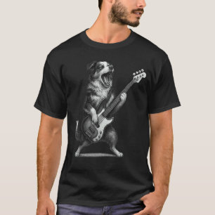 Australischer Schäferhund spielt Rockmusik auf Bas T-Shirt