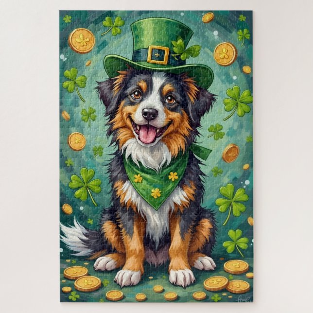 Australischer Schäferhund St. Patrick’s Day Glückl Puzzle (Vertikal)