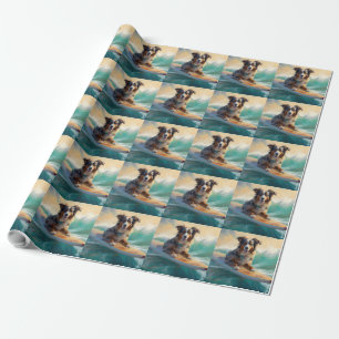 Australischer Schäferhund Strand Surfen Malerei Geschenkpapier