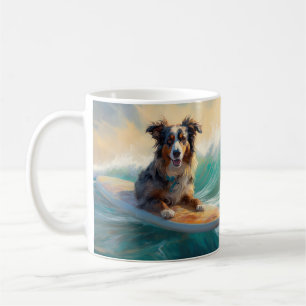 Australischer Schäferhund Strand Surfen Malerei Kaffeetasse
