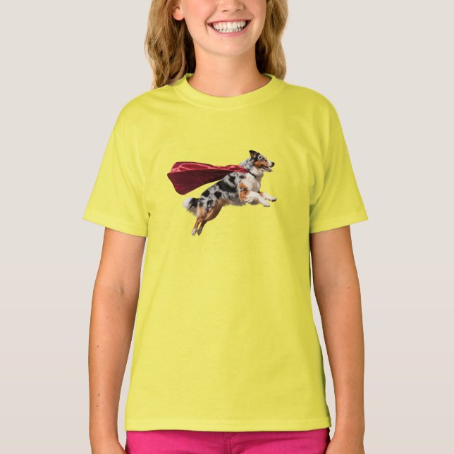 Australischer Schäferhund Superhero Kid's T - Shir T-Shirt (Vorderseite)