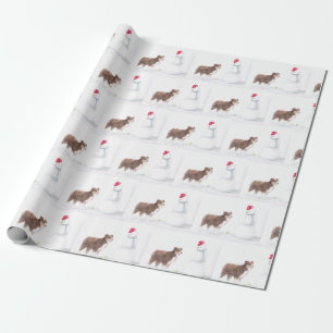 Australischer Schäferhund und Snowman Dog Art Wrap Geschenkpapier
