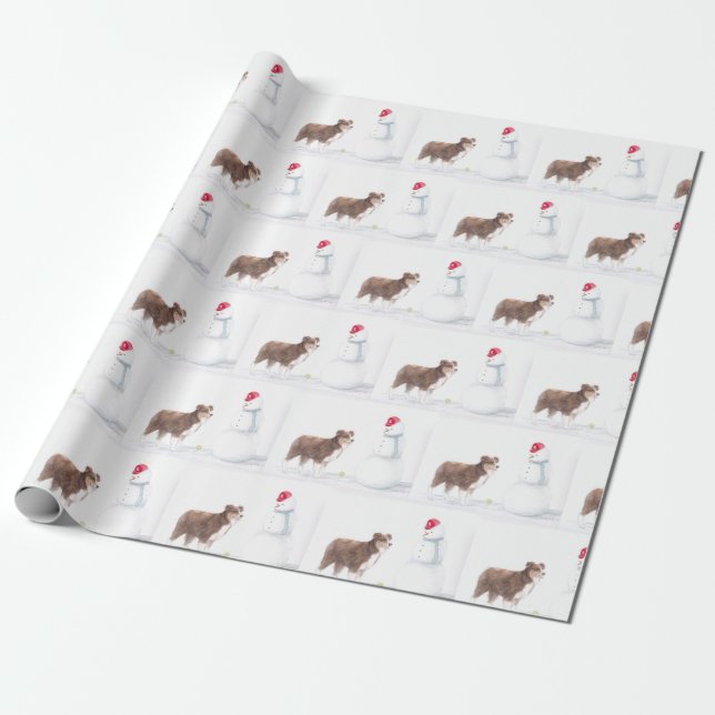 Australischer Schäferhund und Snowman Dog Art Wrap Geschenkpapier (Ungerollt)