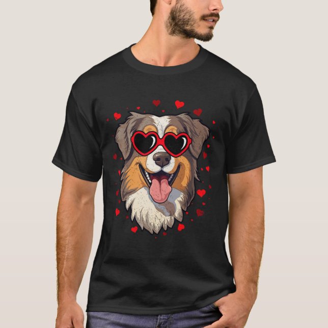 Australischer Schäferhund Valentine Heart Niedlich T-Shirt (Vorderseite)