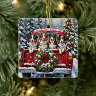 Australischer Schäferhund Weihnachten Rotes Lastwa Keramikornament