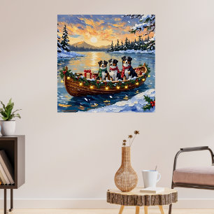 Australischer Schäferhund Weihnachtsboot Urlaub Poster