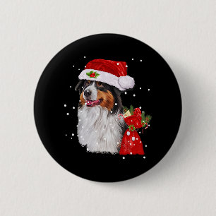 Australischer Schäferhund Weihnachtsmann Hut Weihn Button