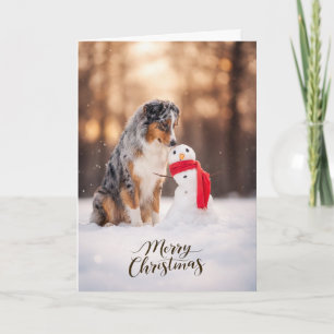 Australischer Schäferhund Weihnachtsmann Schneeman Feiertagskarte