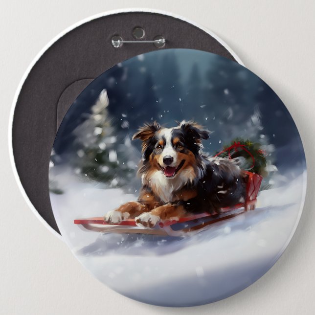 Australischer Schäferhund Weihnachtsschnee im Wint Button (Vorne & Hinten)