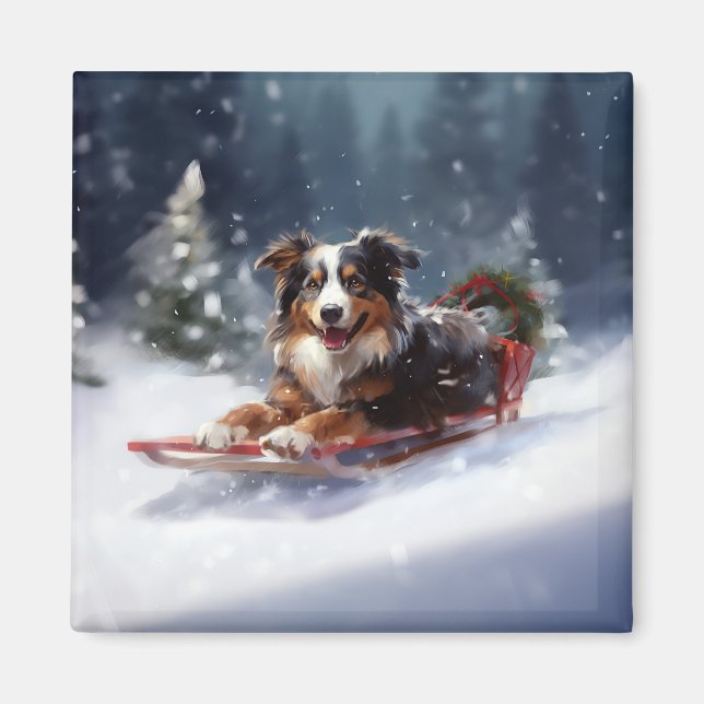 Australischer Schäferhund Weihnachtsschnee im Wint Magnet (Vorne)