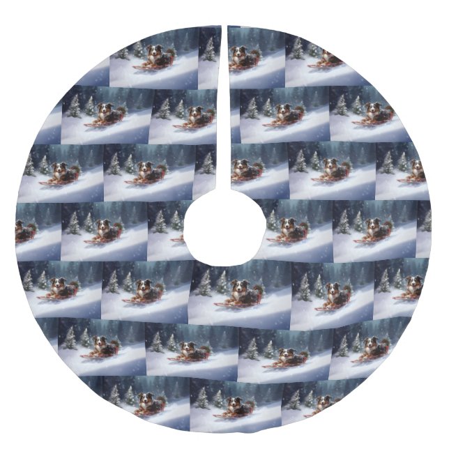 Australischer Schäferhund Weihnachtsschnee im Wint Polyester Weihnachtsbaumdecke (Vorderseite)