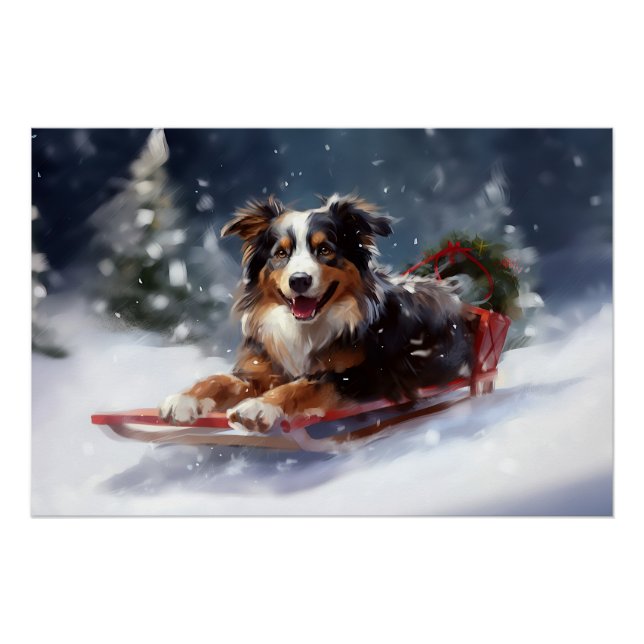 Australischer Schäferhund Weihnachtsschnee im Wint Poster (Vorderseite)
