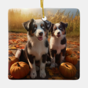 Australischer Schäferhund Welpe Autumn Delight Pum Keramikornament