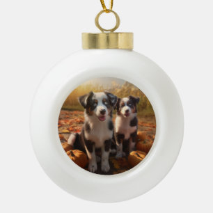 Australischer Schäferhund-Welpe Herbstfreude Kürbi Keramik Kugel-Ornament