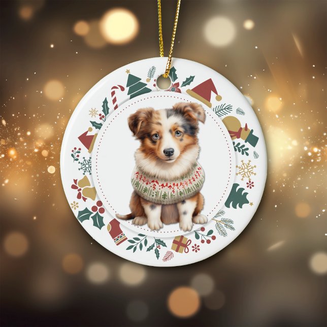 Australischer Schäferhund Welppy Winter Sweater We Keramik Ornament (Von Creator hochgeladen)