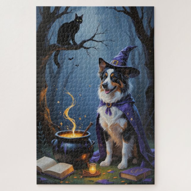 Australischer Schäferhund Whimsical Halloween Male Puzzle (Vertikal)
