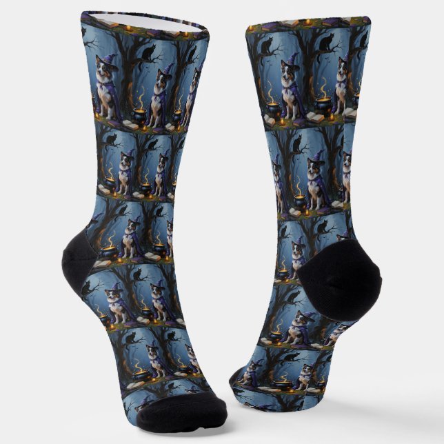 Australischer Schäferhund Whimsical Halloween Male Socken (Gewinkelt)