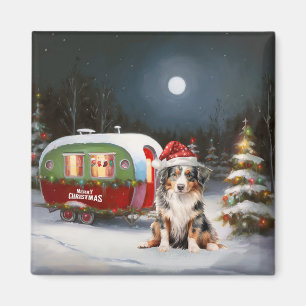 Australischer Schäferhund-Wohnwagen-Weihnachtsaben Magnet