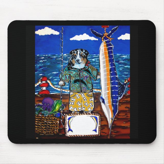 Australischer Schepherd Marlin Fishing Mousepad (Vorne)