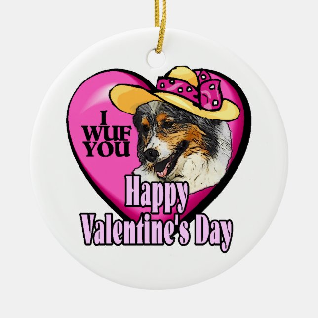Australischer Shepherd-Valentinstag Keramik Ornament (Vorne)