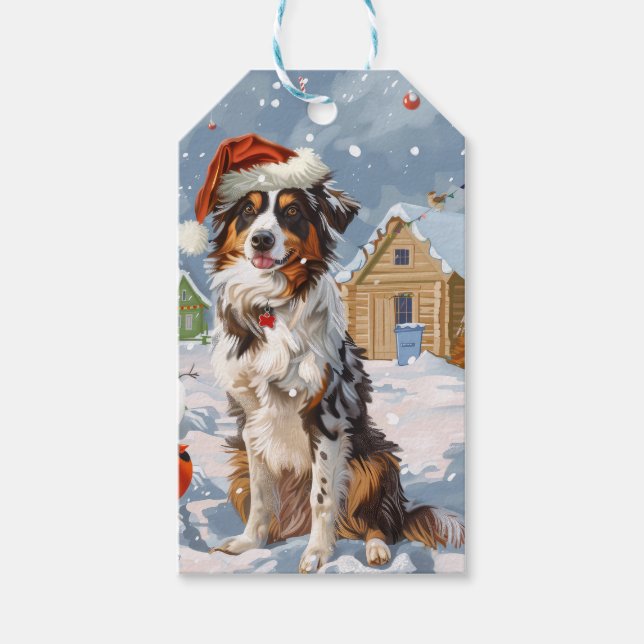 Australischer Shepherd Winter Wonderland Weihnacht Geschenkanhänger (Vorderseite)