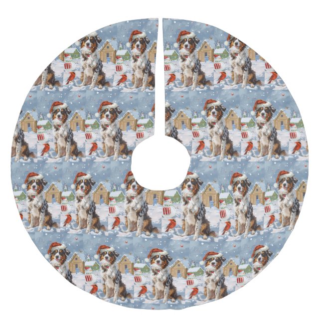 Australischer Shepherd Winter Wonderland Weihnacht Polyester Weihnachtsbaumdecke (Vorderseite)