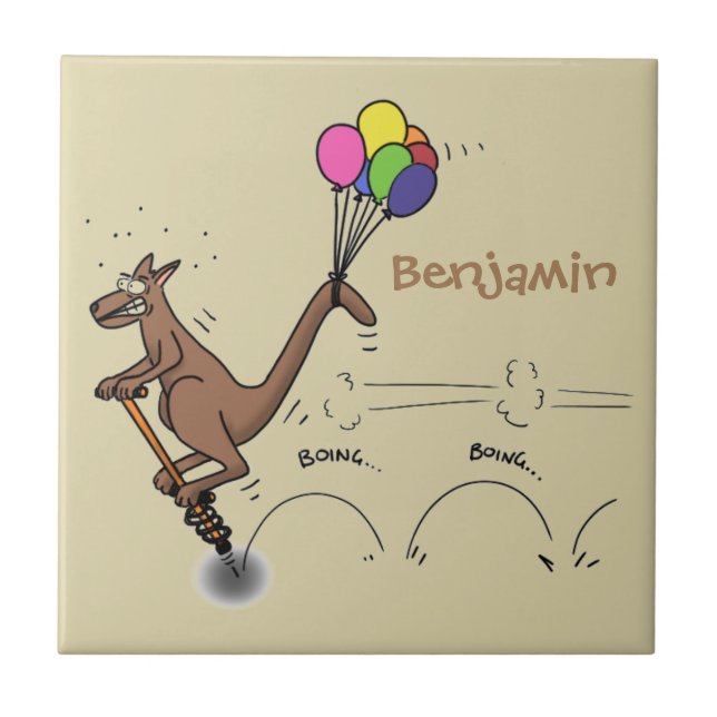 Australischer Spaß Kangaroo Cartoon Illustration Fliese (Vorderseite)