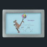 Australischer Spaß Kangaroo Cartoon Illustration Rechteckige Gürtelschnalle<br><div class="desc">Dieser lustige Känguru-Cartoon zeigt unser Märchen auf einem Pogo-Stick mit Ballons. Viele Aussie Spaß für eine glückliche Erinnerung!</div>