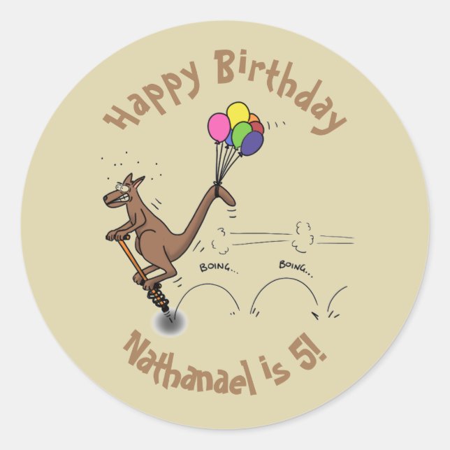 Australischer Spaß Kangaroo Cartoon Illustration Runder Aufkleber (Vorderseite)