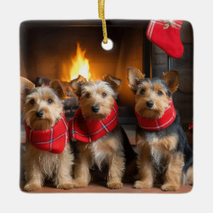 Australischer Terrier am Kamin Weihnachten Keramikornament