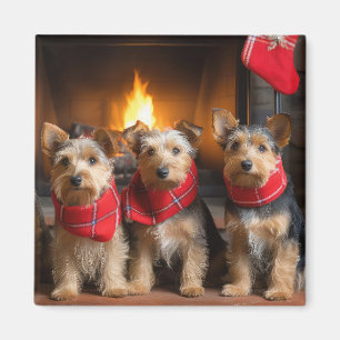 Australischer Terrier am Kamin Weihnachten Magnet