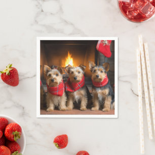 Australischer Terrier am Kamin Weihnachten Serviette