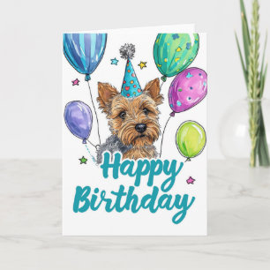 Australischer Terrier Dog mit Balloons Geburtstag Karte