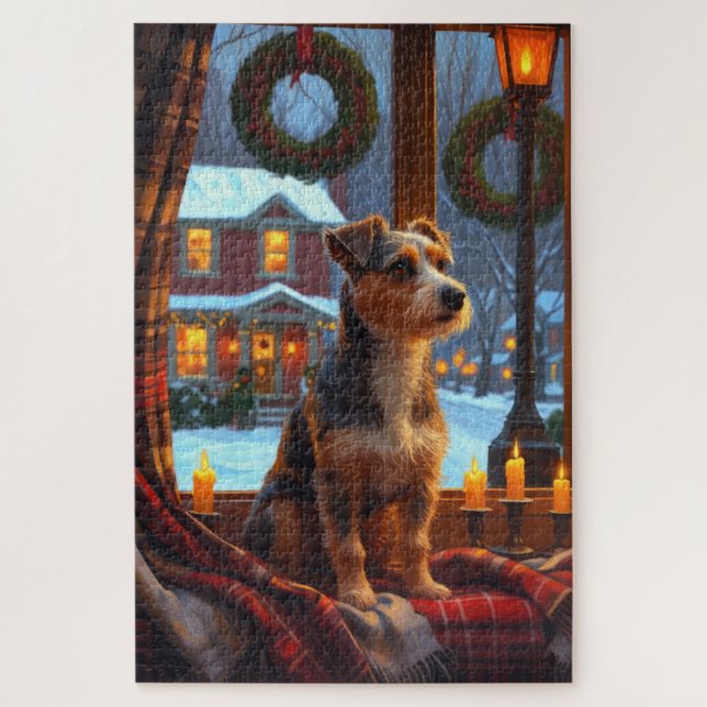 Australischer Terrier mit Weihnachtsbeleuchtung Puzzle (Vertikal)