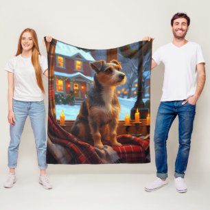 Australischer Terrier mit Weihnachtslichtern Feier Fleecedecke