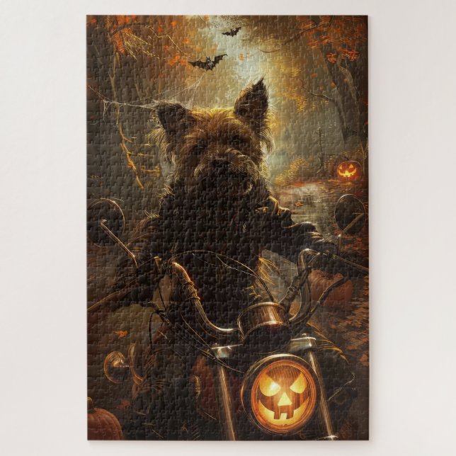 Australischer Terrier Riding Motorrad Halloween Puzzle (Vertikal)