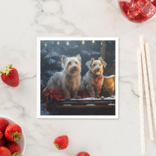 Australischer Terrier Schnee Schlitten Weihnachtsd Serviette