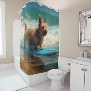 Australischer Terrier Strand Surfen Malerei Duschvorhang