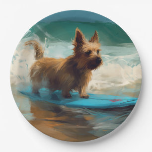 Australischer Terrier Strand Surfen Malerei Pappteller