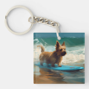Australischer Terrier Strand Surfen Malerei Schlüsselanhänger