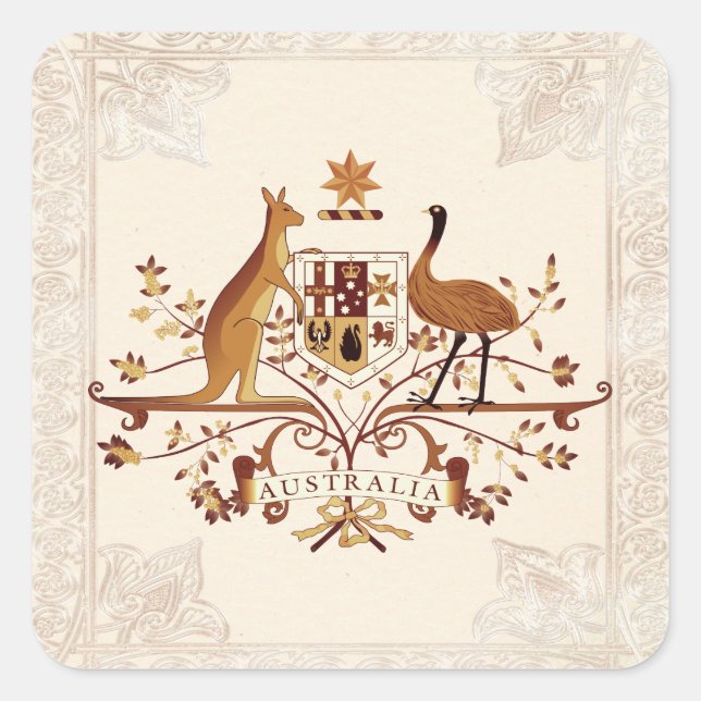 Australischer Wappen - Brauntint Quadratischer Aufkleber (Vorderseite)