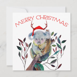 Australischer Weihnachts-Koala-Santa-Hut Rot Grün Karte