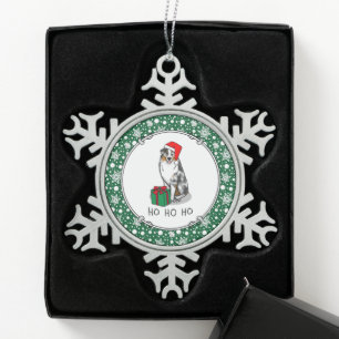 Australischer Weihnachtsschäfer (blauer Merle tan/ Schneeflocken Zinn-Ornament