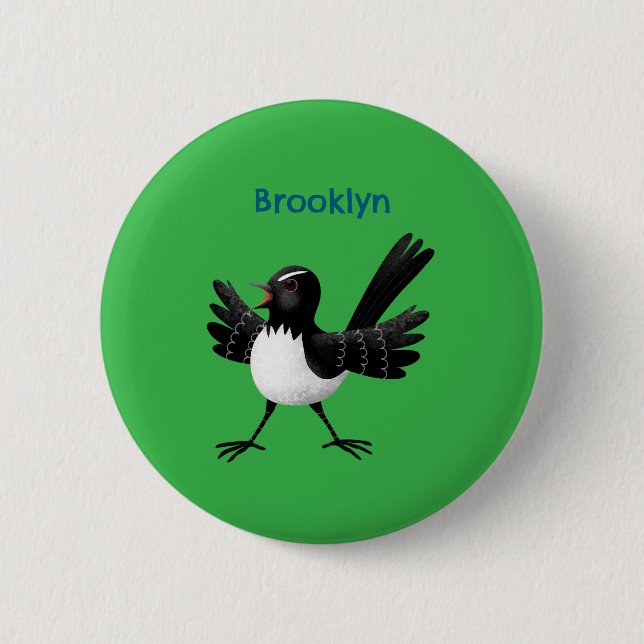 Australischer Willie Wagtail Cartoon Button (Vorderseite)