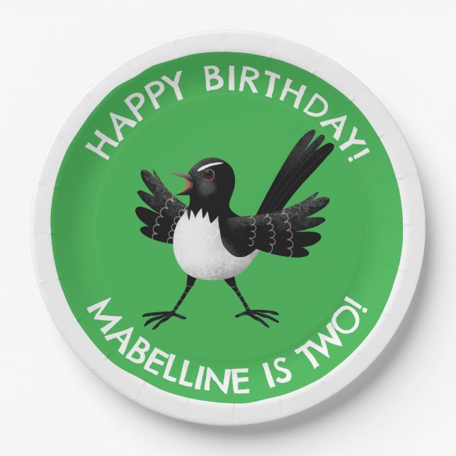 Australischer Willie Wagtail Cartoon Pappteller (Vorderseite)