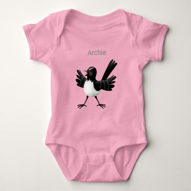 Australischer Willie Wagtail Cartoon personalisier Baby Strampler (Vorderseite)