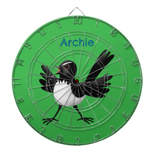 Australischer Willie Wagtail Cartoon personalisier Dartscheibe (vorne)